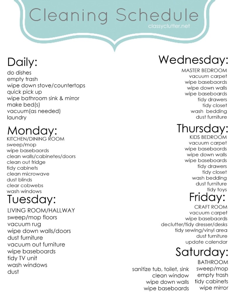 Cleaning Schedule [Guide] | ecogreenlove