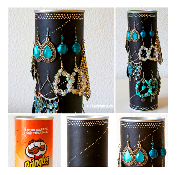Earring holder • Creative Ways to Repurpose Pringles tube cans | ecogreenlove Earring holder • Creative Ways to Repurpose Pringles tube cans | ecogreenlove