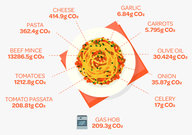 CO2e produced when cooking Spaghetti Bolognese | ecogreenlove