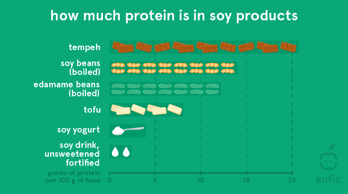 Like all diets, the key to adopting a healthy plant-based diet is about finding foods and meals you enjoy and can stick to long-term. Plant-based protein • Protein in soy products | ecogreenlove
tempeh
soy beans (boiled)
edamame beans (boiled)
tofu
soy yogurt
soy drink, unsweetened fortified